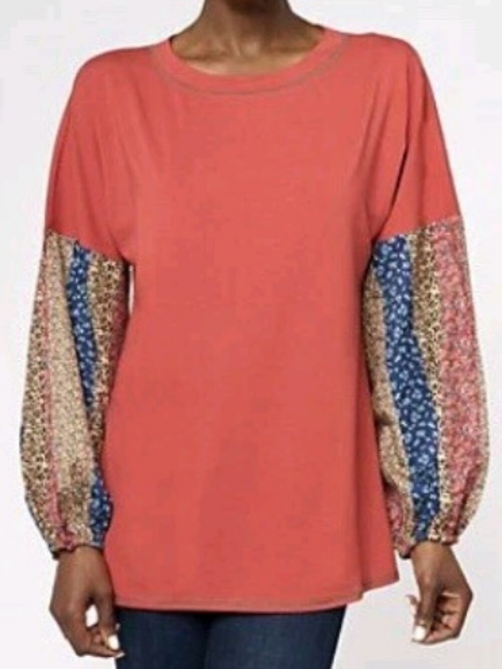 Belle Boho by Kim Gravel TripleLuxe Knit Calico Stripes Top Large NWOT
